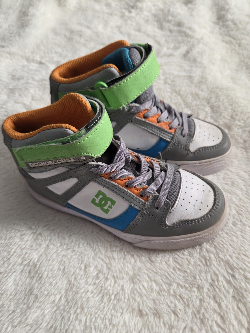 DC Kids High-Top Sneakers in Gray, Green, Orange & Blue
